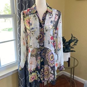 John Mark Bohemian Floral Multi layered Button Up Tunic Top